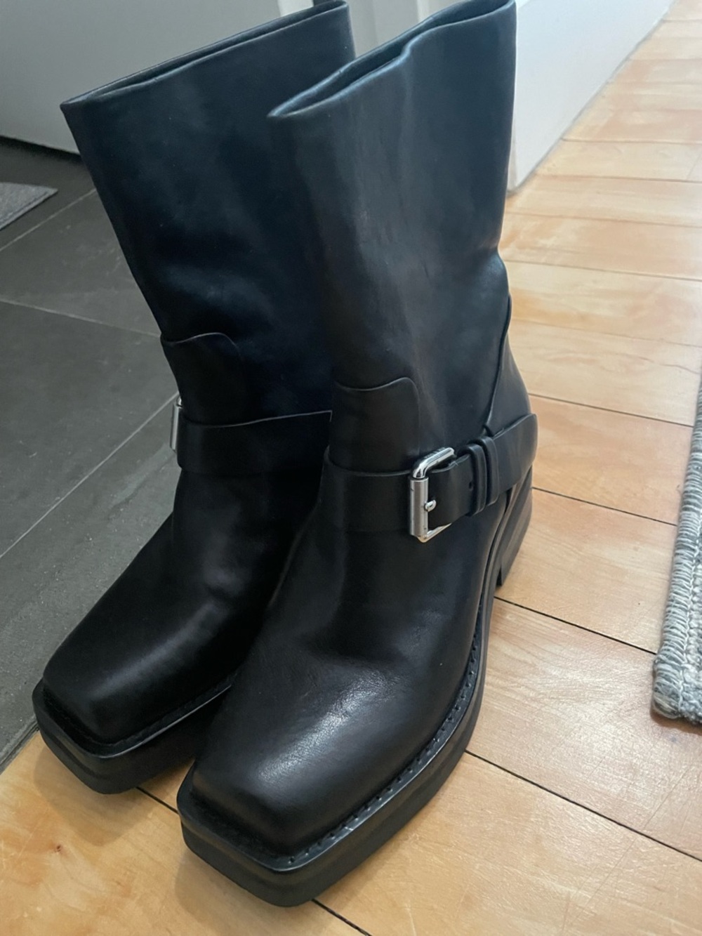 RAG & BONE Black Leather Mid-Calf Buckle Boots ***
